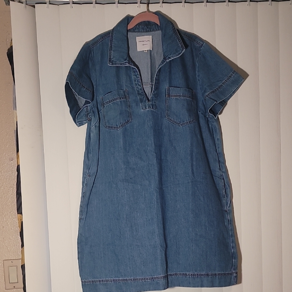 Habitual Women's Denim Short Sleeve V-Neck Dress (XL)